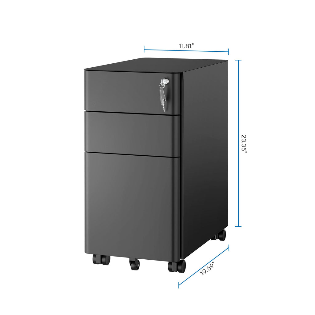 Black 3 Drawer Rolling File Cabinet with Lock Z7245