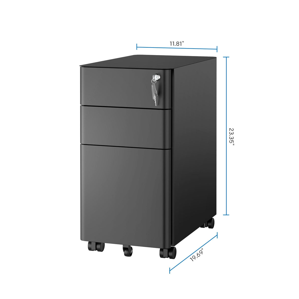 Black 3 Drawer Rolling File Cabinet with Lock Z7245