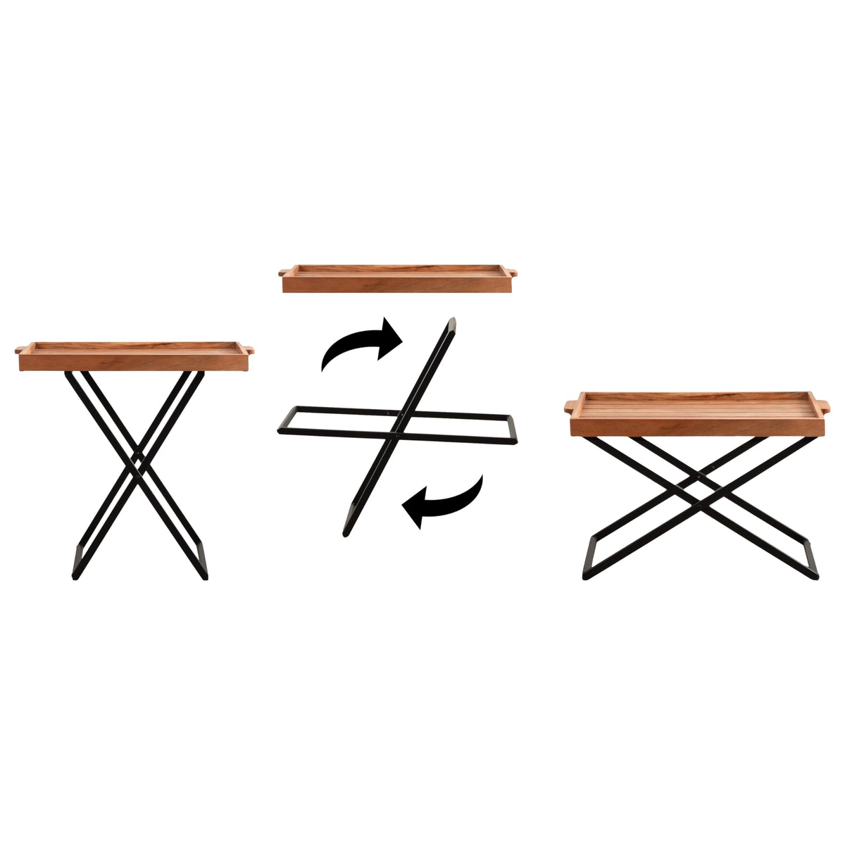 Natural Brown and Black Wood Tray Table with Removable Serving Tray Top U441