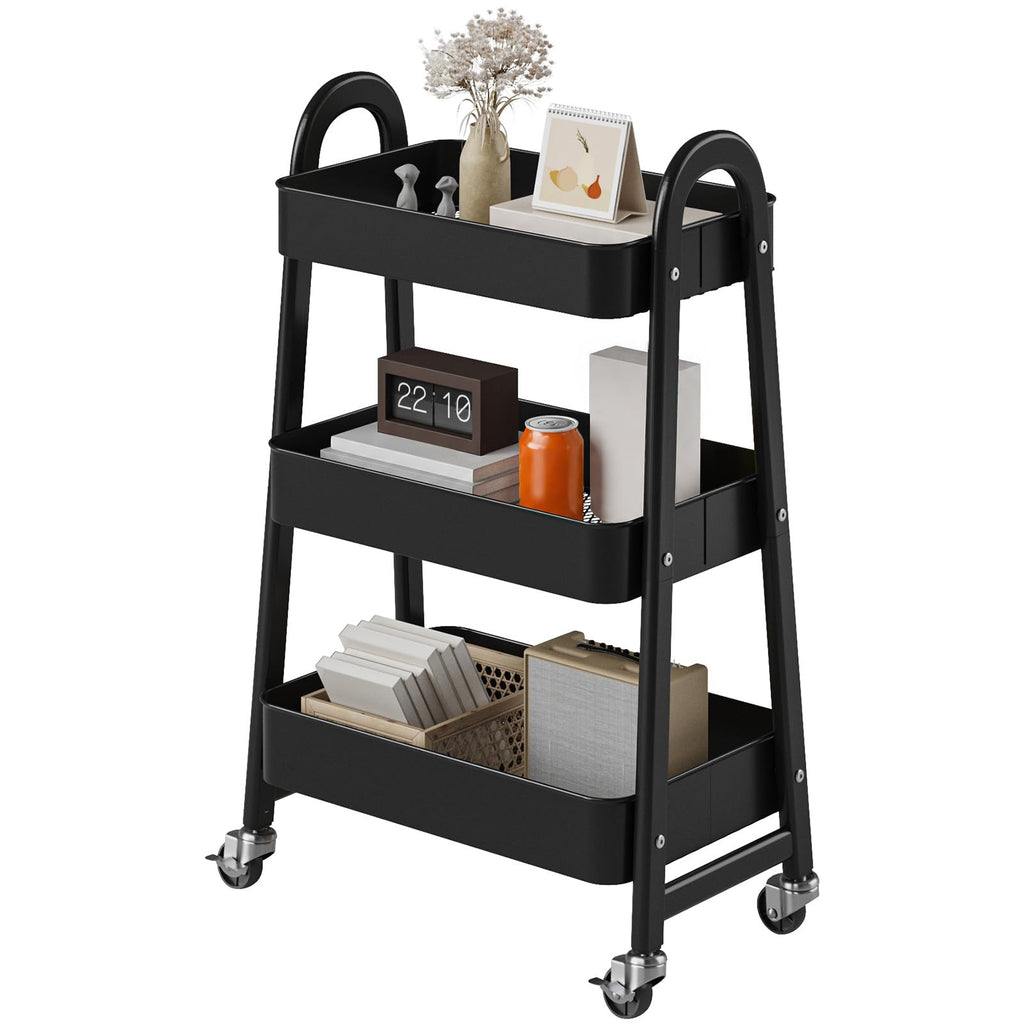 3-Tier Metal Rolling Utility Cart with Lockable Wheels P280