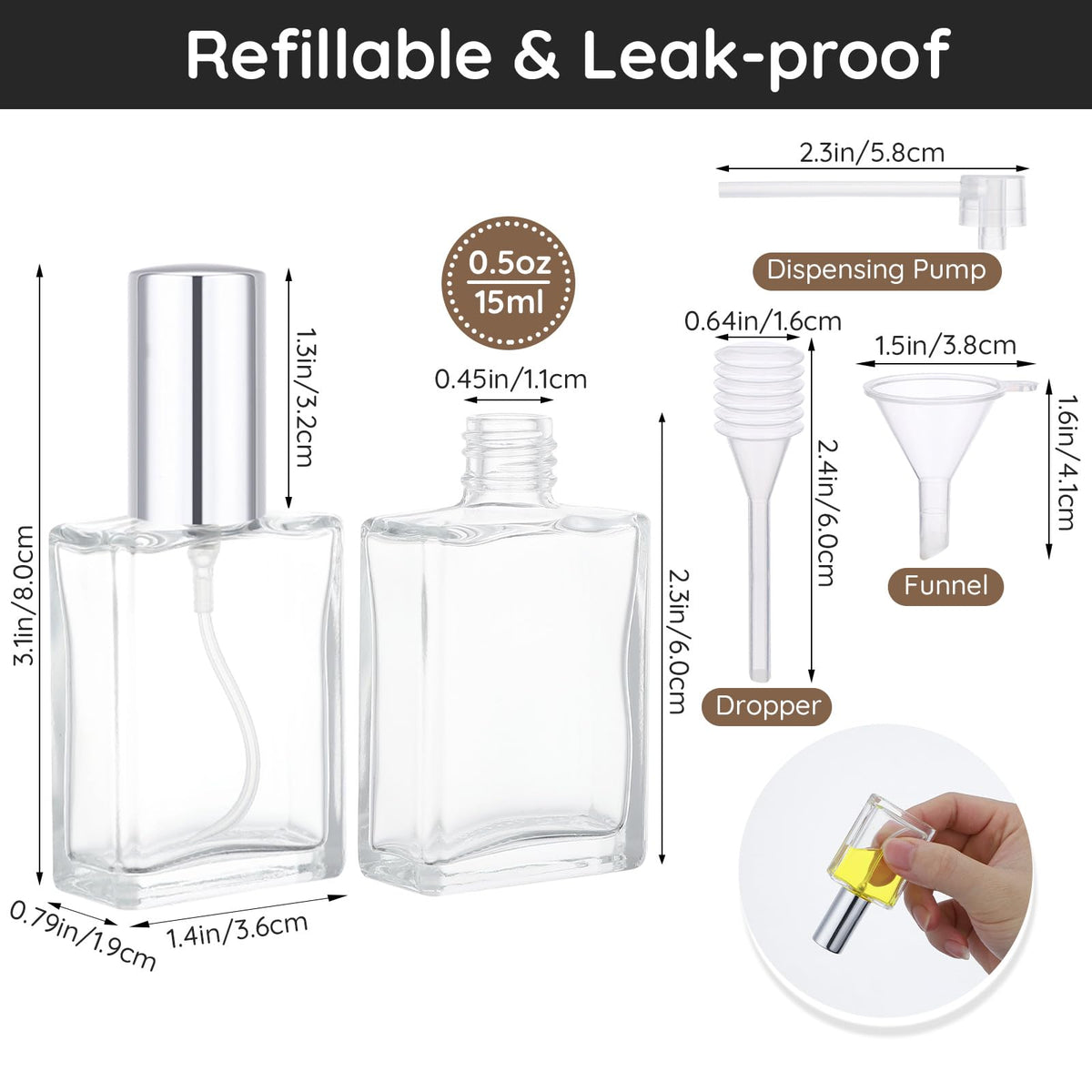 0.5oz 10pcs Glass Perfume Spray Bottle Refillable U201011