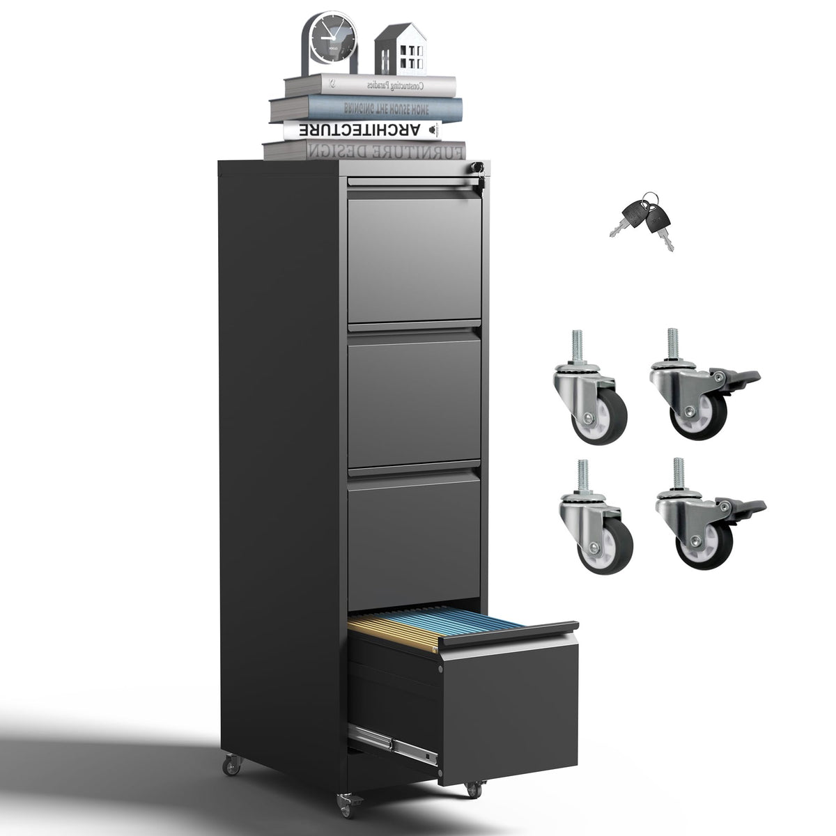 4-Drawer Mobile File Cabinet with Lock and Wheels P44022
