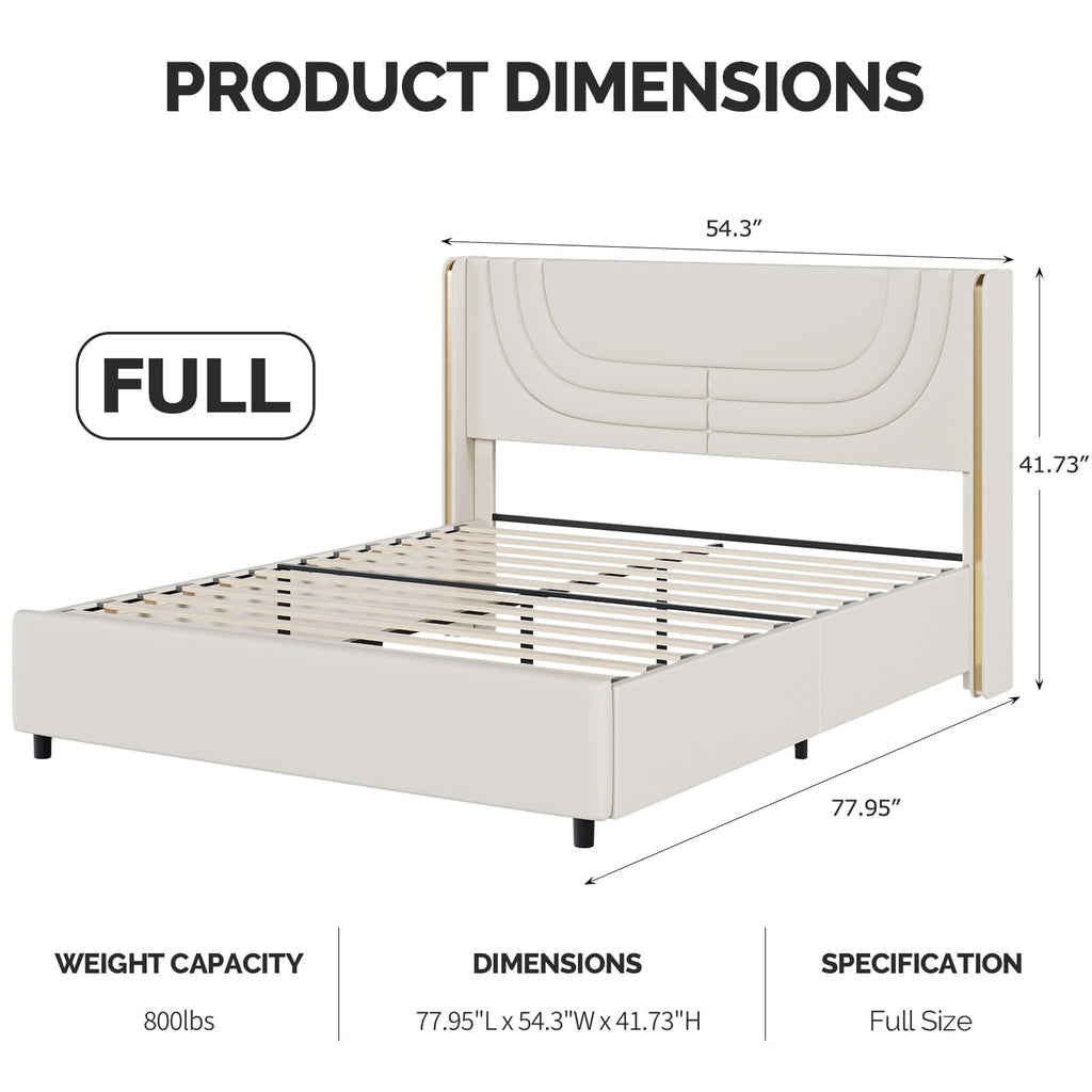 Full Size Bed Frame with LED Lights and Wingback Headboard K8530