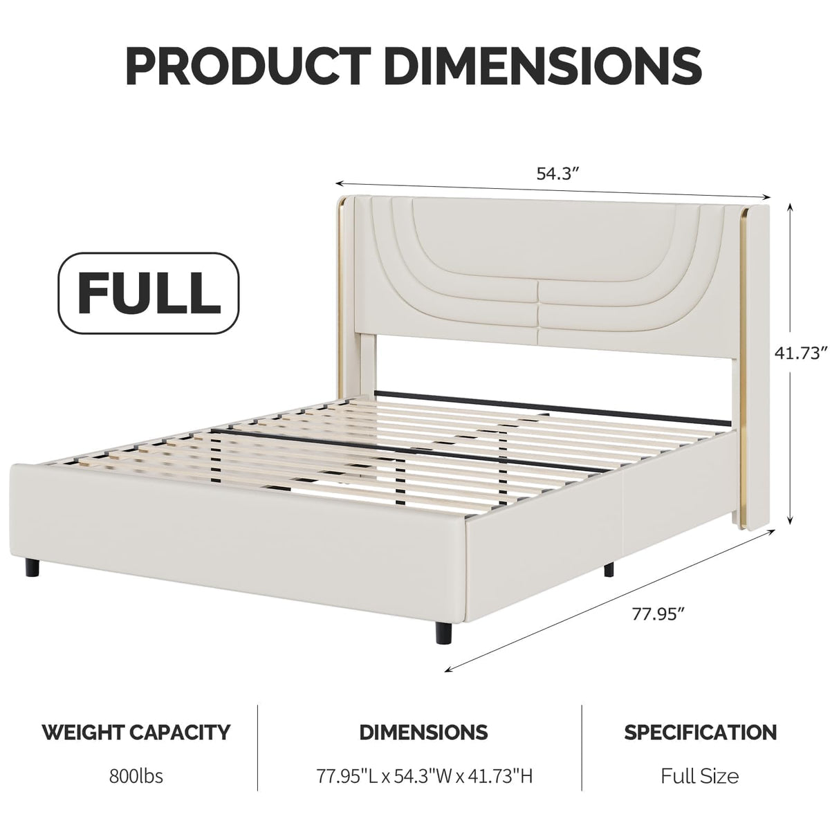 Full Size Bed Frame with LED Lights and Wingback Headboard K8530