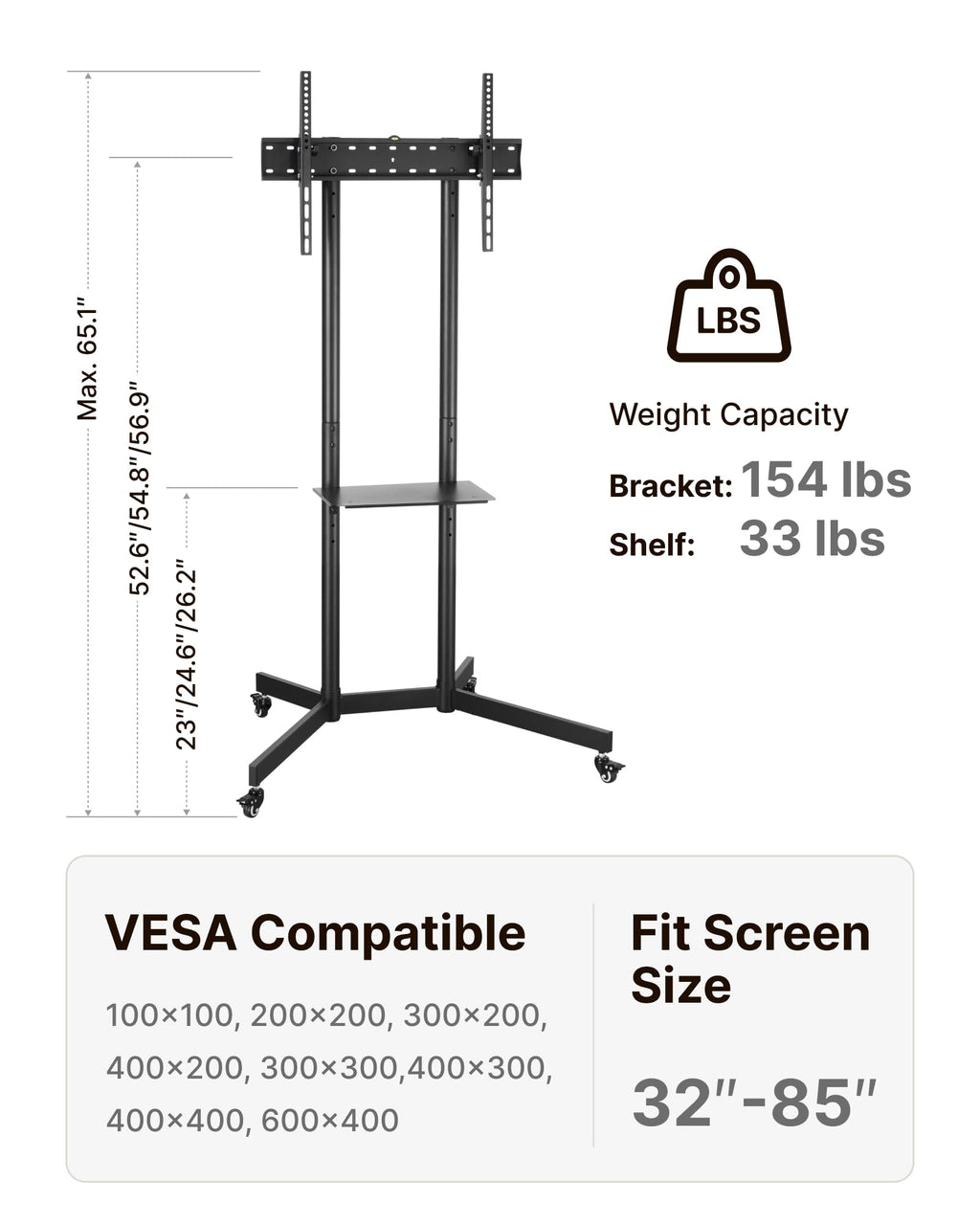 Heavy-Duty Rolling TV Stand H8702