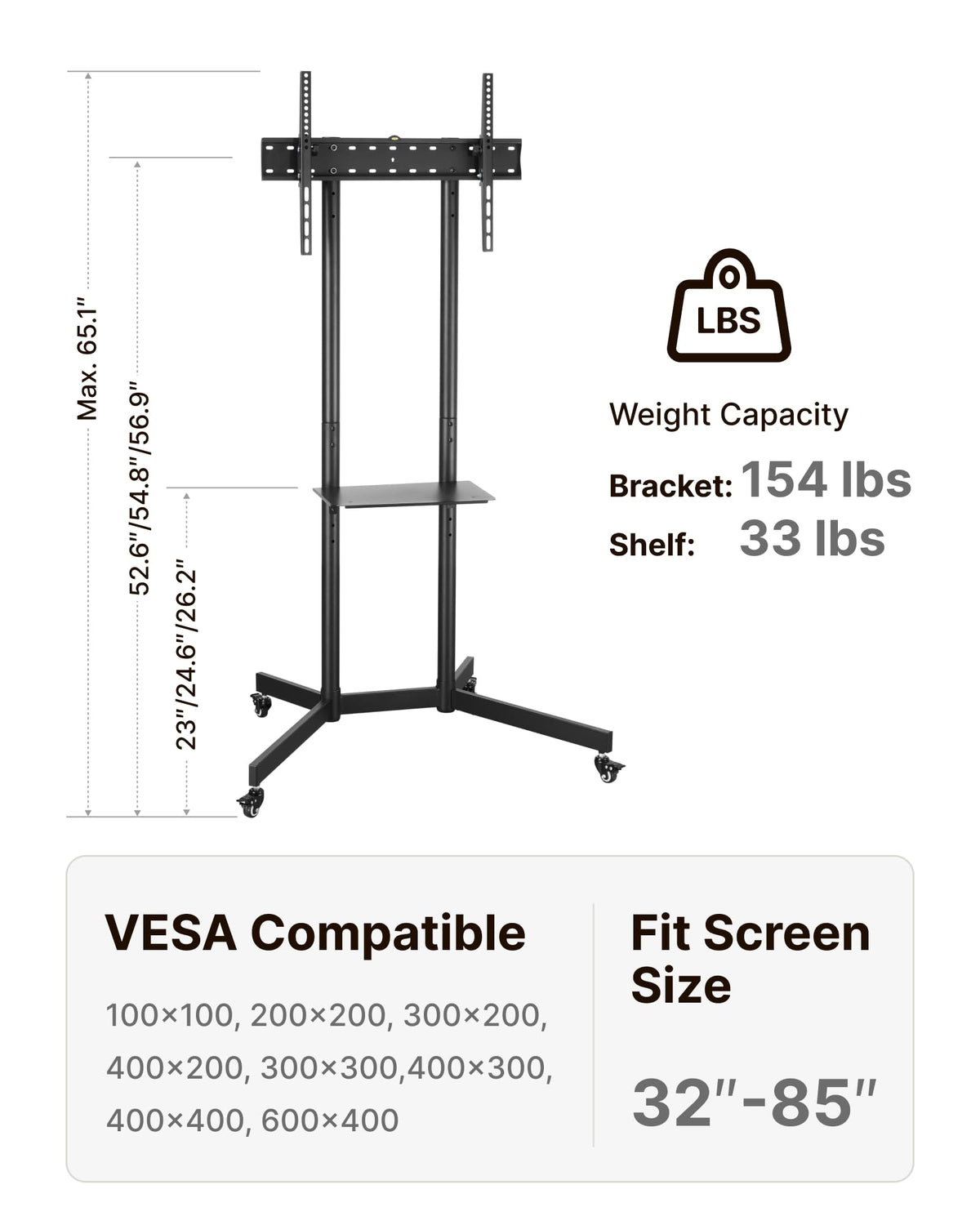 Heavy-Duty Rolling TV Stand H8702