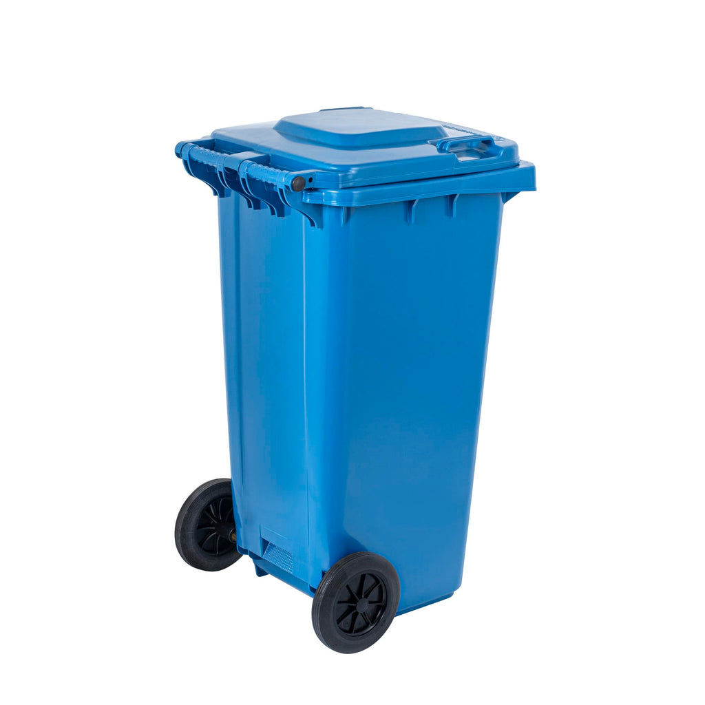 32 gal Blue Plastic Wheeled Trash Can H261372