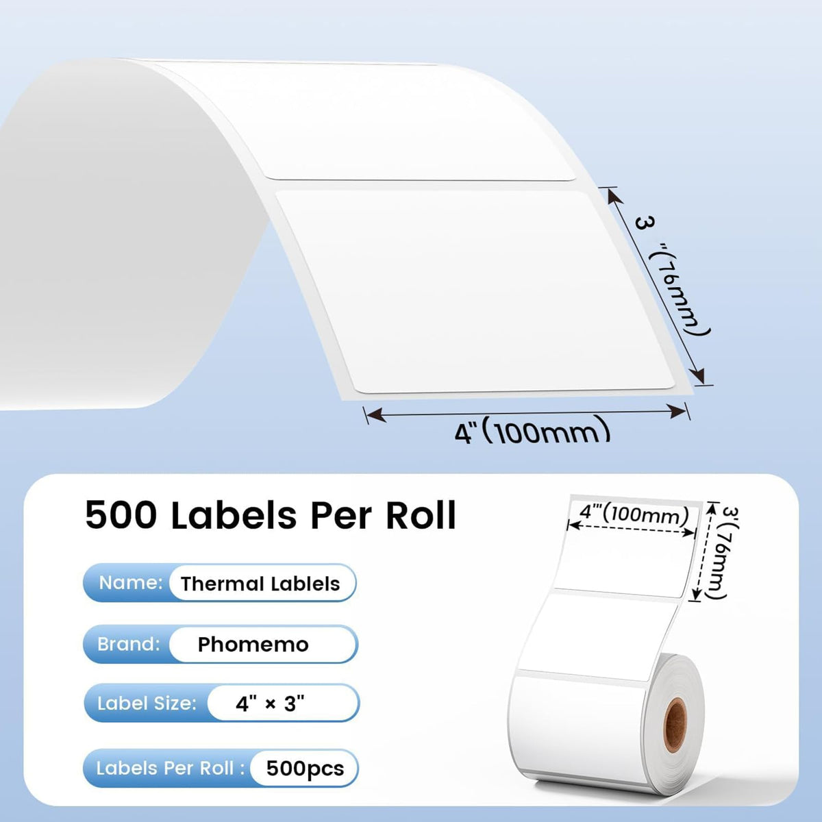 4x3 Thermal Labels 500PCS Water/Oilproof Q92706