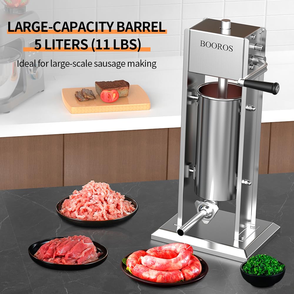 Manual Sausage Stuffer, 11Lbs/5L Meat Stuffer, 4 Stuffing Tubes A209577