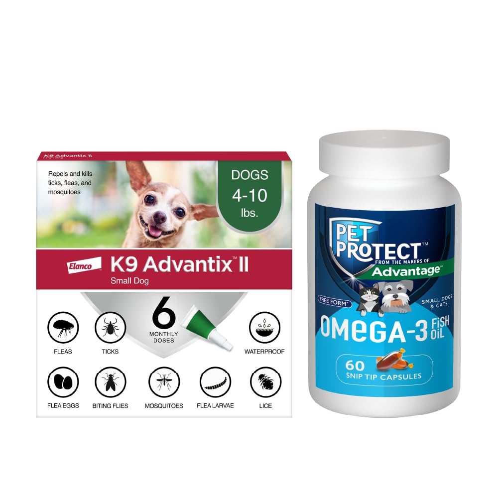 Small Dog Flea and Tick Treatment 6-Mo Supply + Omega 3 Supplement 60 Capsules J99432