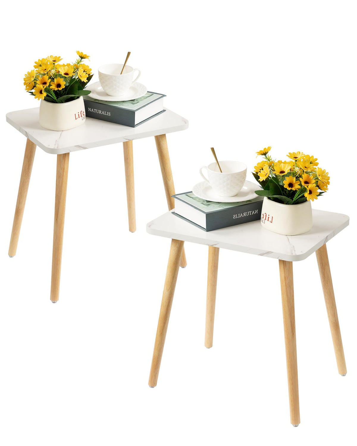 Set of 2 Small Side Table with Wood Legs C579