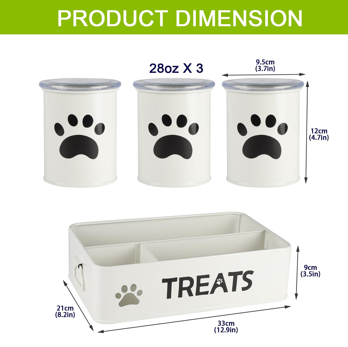 28oz Metal Dog Treat Container Set of 3 White J187544