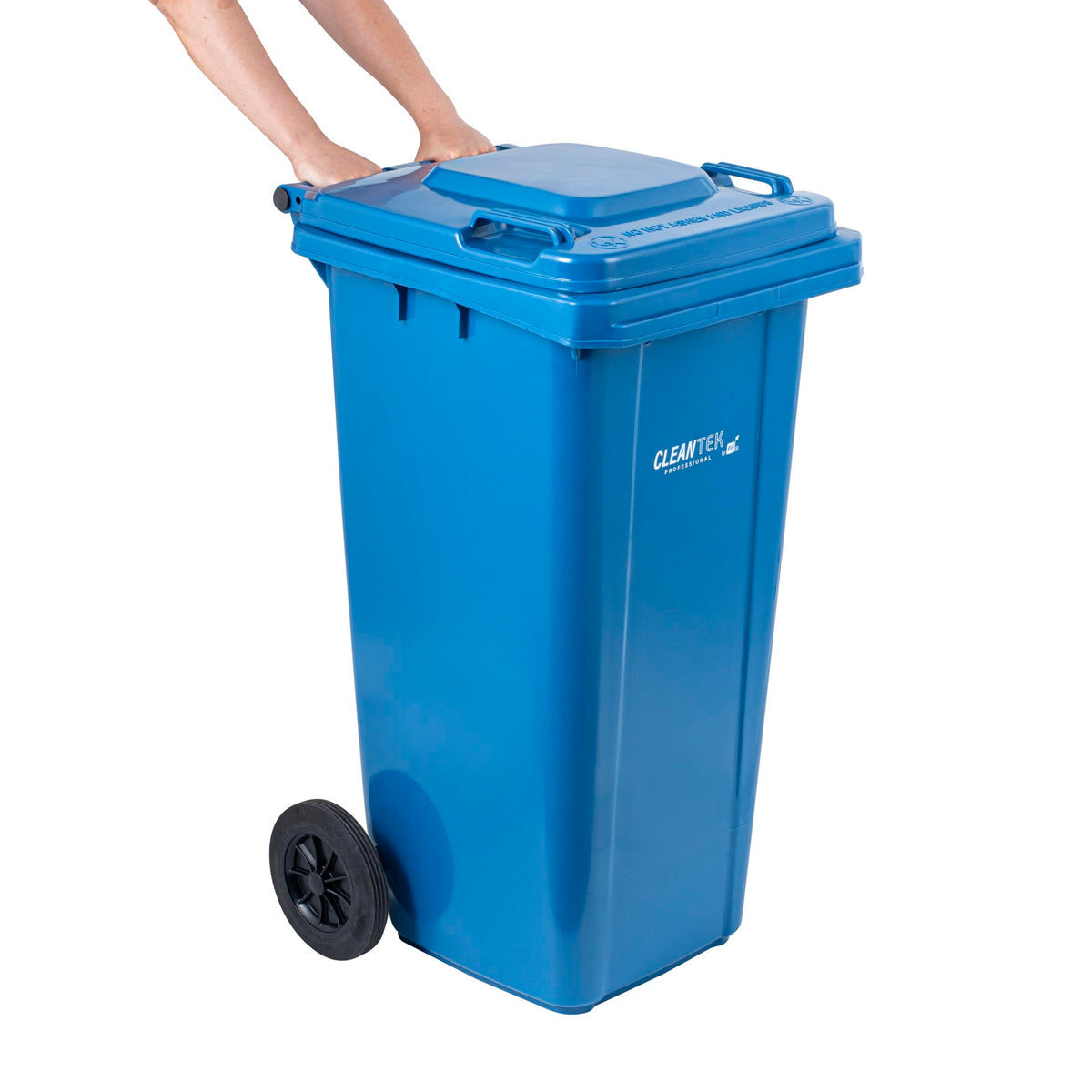 32 gal Blue Plastic Wheeled Trash Can H261372