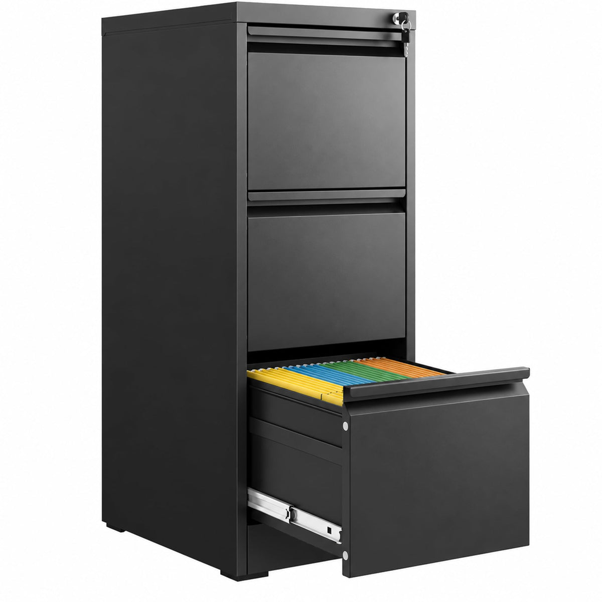 3 Drawer Black Metal File Cabinet with Lock D584
