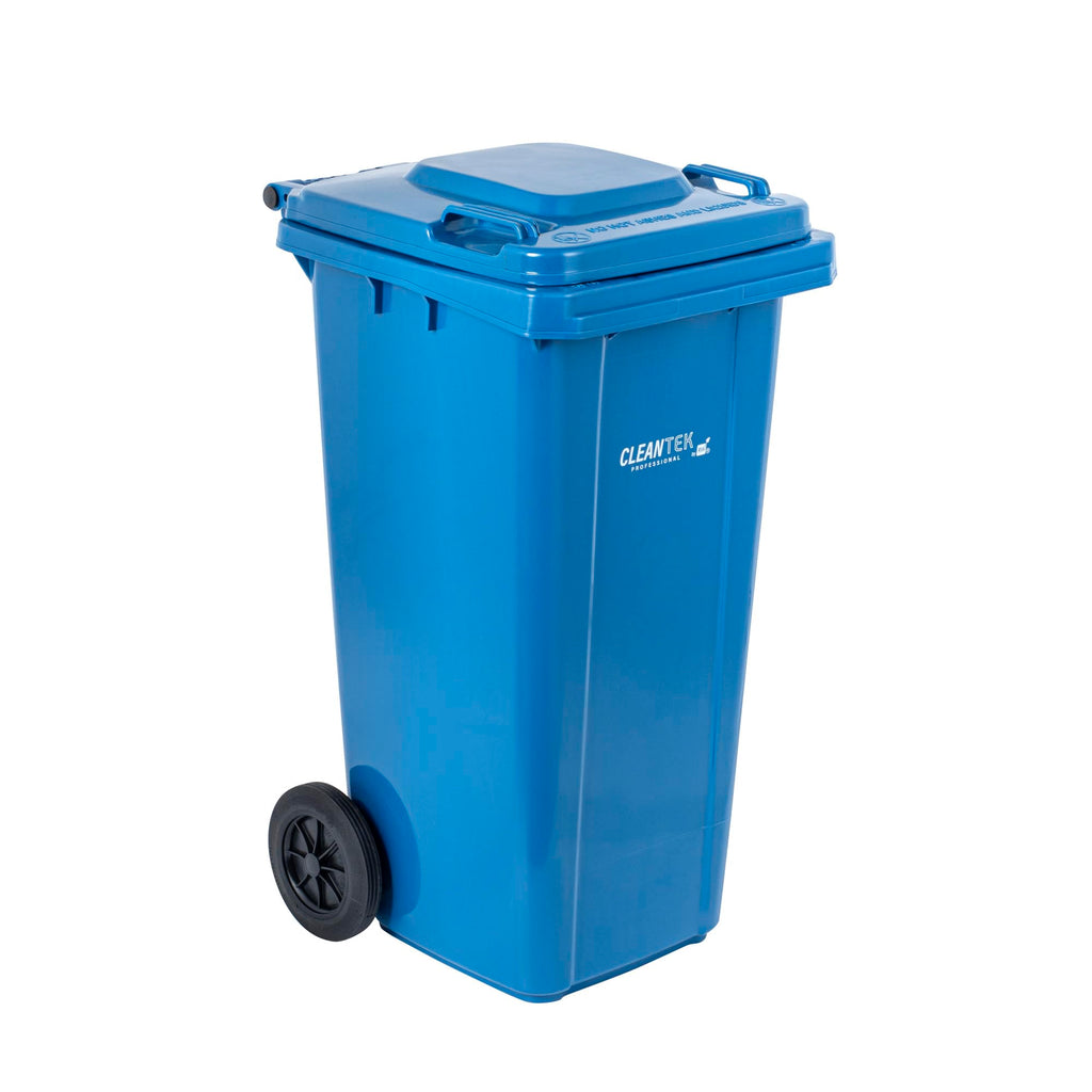 32 gal Blue Plastic Wheeled Trash Can H261372