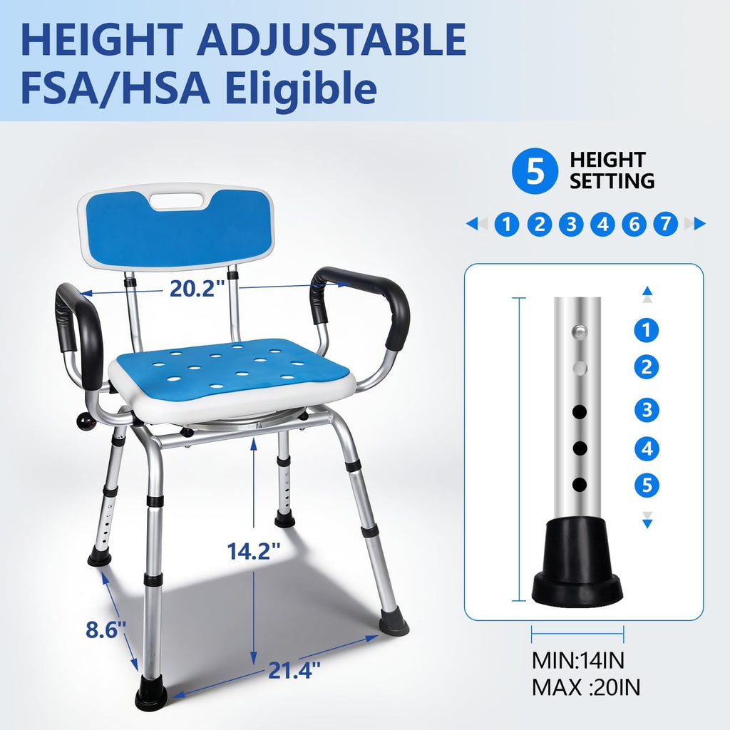 Swivel Shower Chair 500lbs Heavy Duty Adjustable Y83648