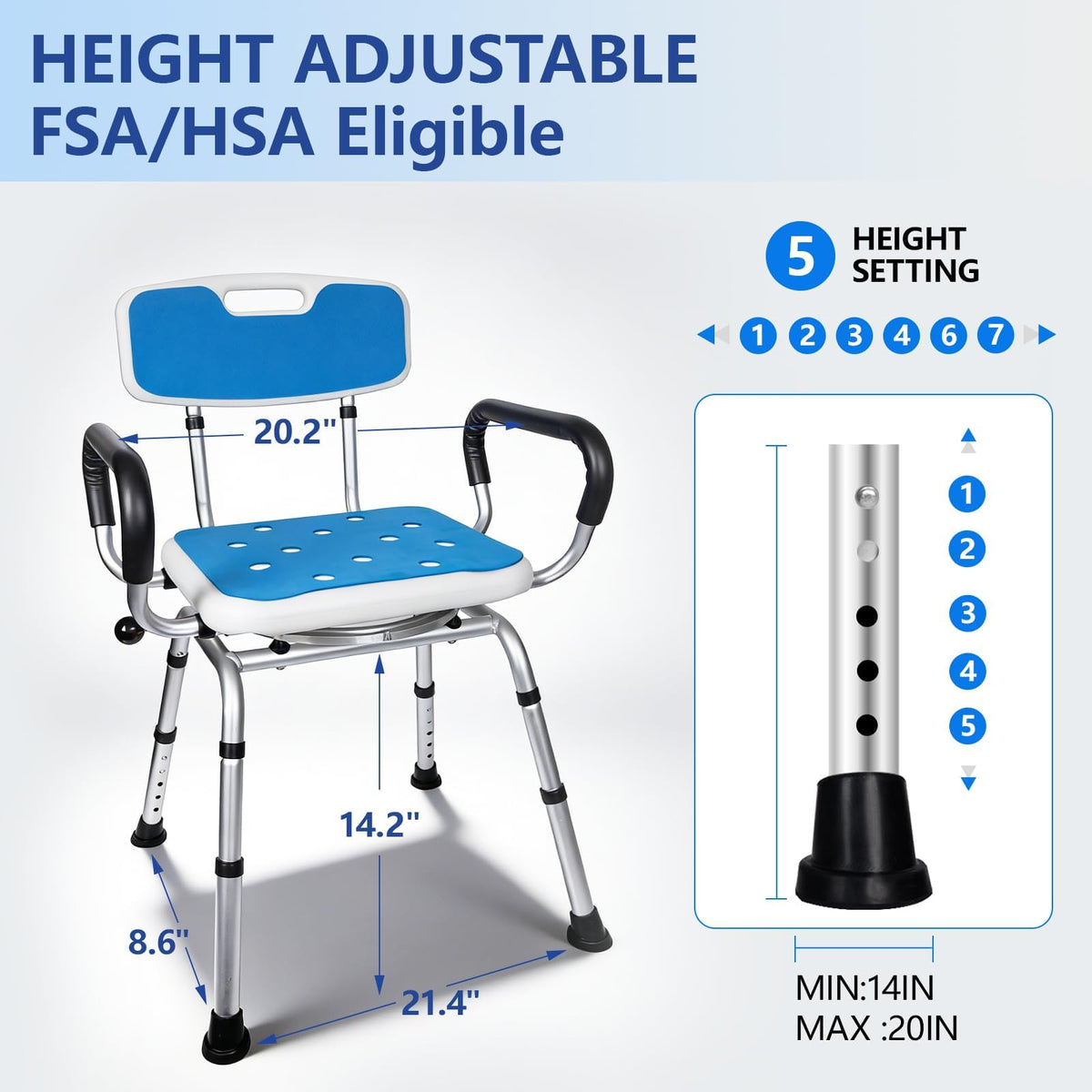 Swivel Shower Chair 500lbs Heavy Duty Adjustable Y83648