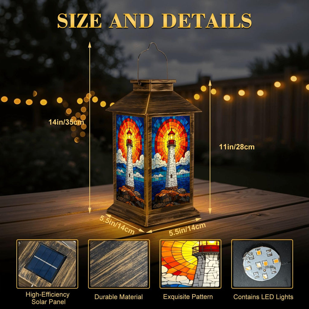Solar Lantern Outdoor Waterproof Stained Glass LED Hanging Solar Lights E3135