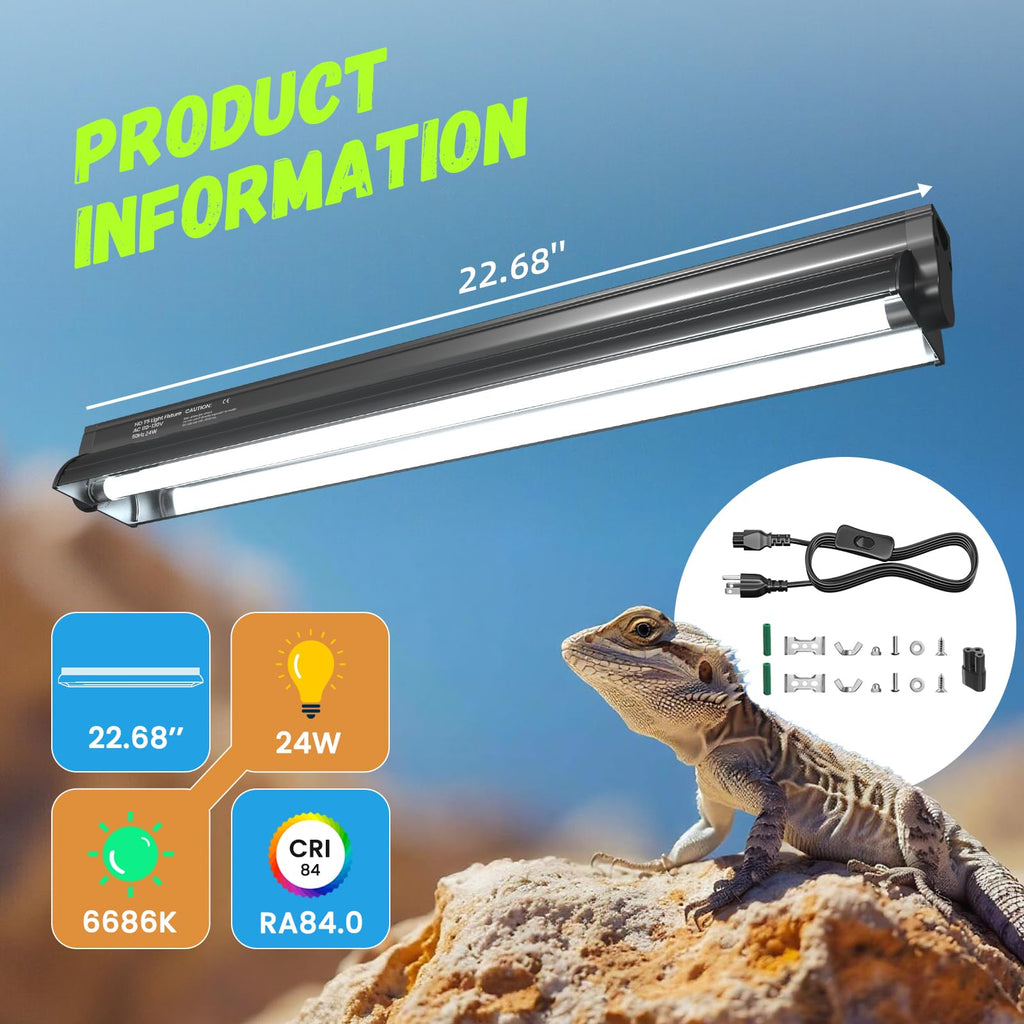 24W 10.0 T5 UVB Reptile Light Fixture Combo Kit 22inch Terrarium Hood X779
