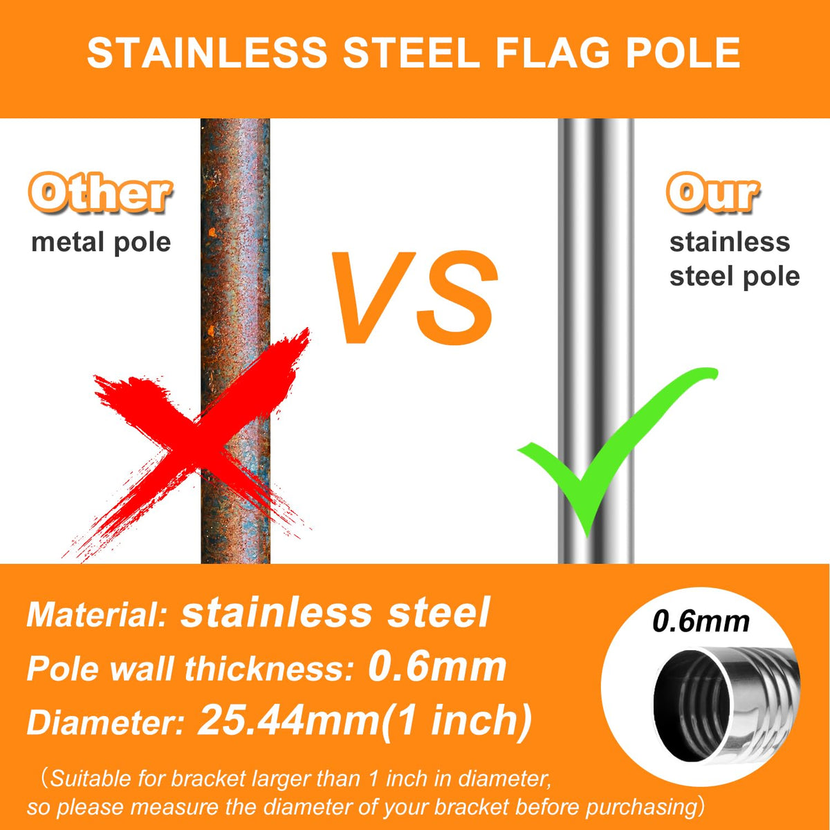 6 FT Stainless Steel Flag Pole Q323698