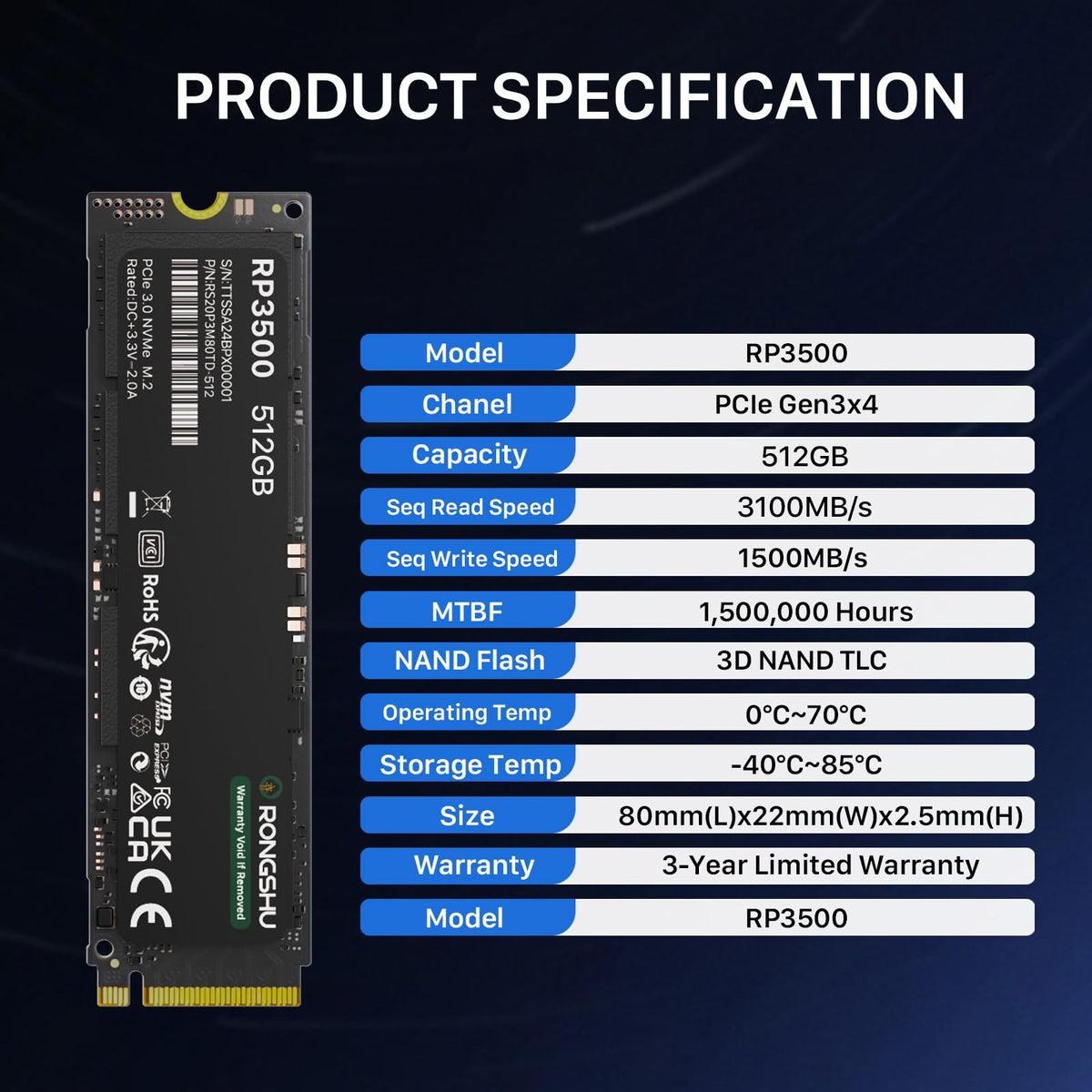 512GB NVMe M.2 PCIe Gen 3×4 Internal SSD A583472