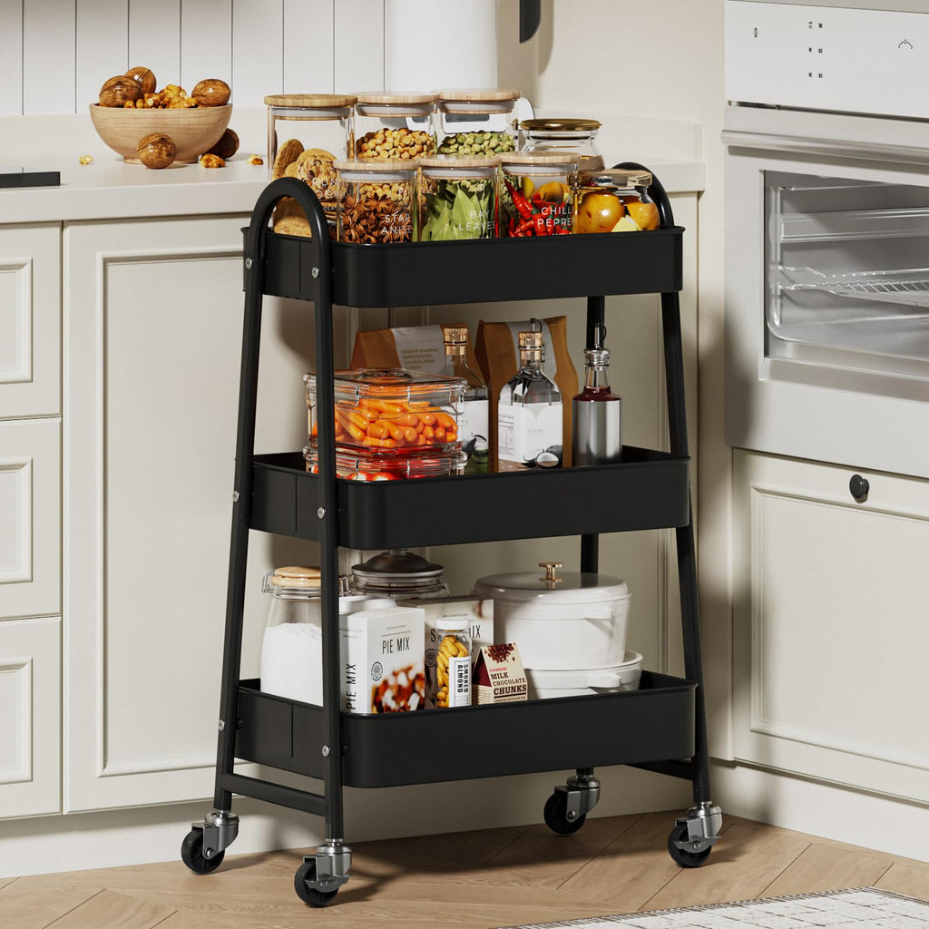 3-Tier Metal Rolling Utility Cart with Lockable Wheels P280