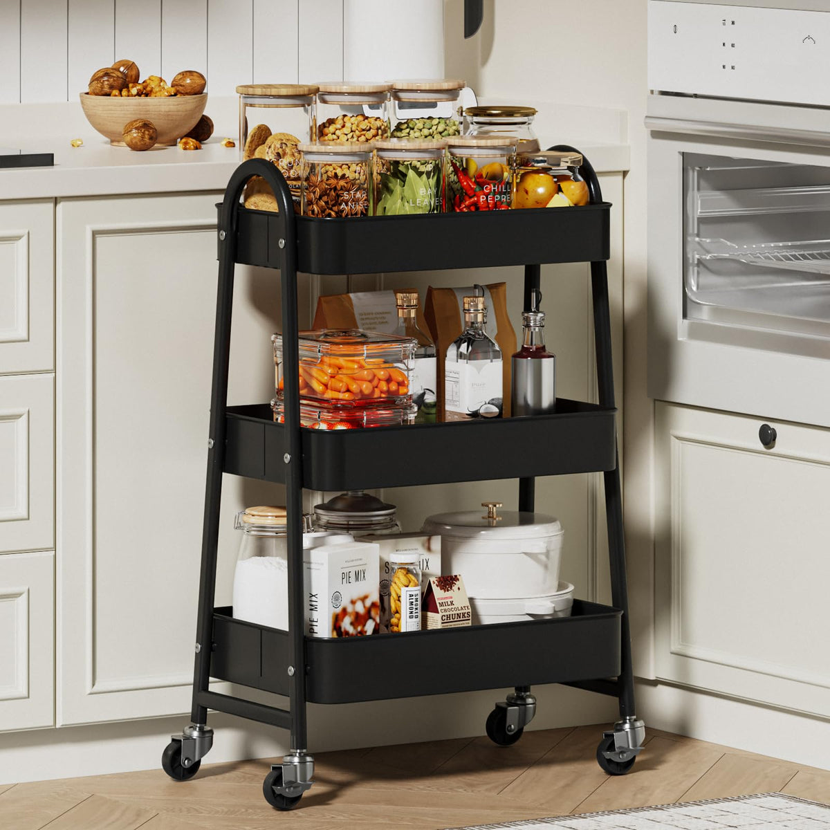 3-Tier Metal Rolling Utility Cart with Lockable Wheels P280