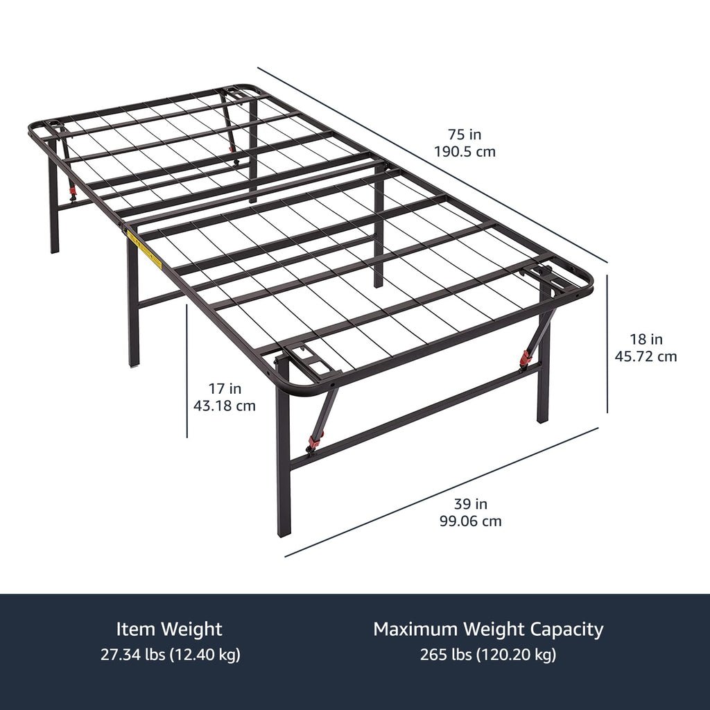 Foldable Metal Platform Bed Frame, 18 Inches High, Twin Size, Black J3851