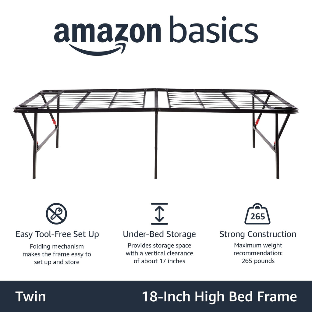 Foldable Metal Platform Bed Frame, 18 Inches High, Twin Size, Black J3851