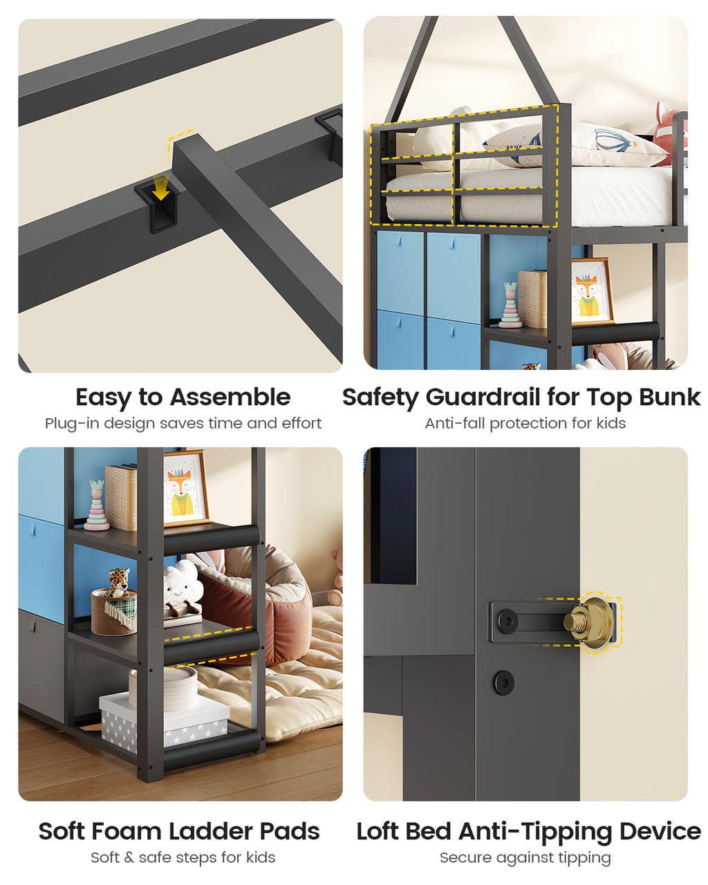 Twin Metal Loft Bed with Desk and Storage T562480