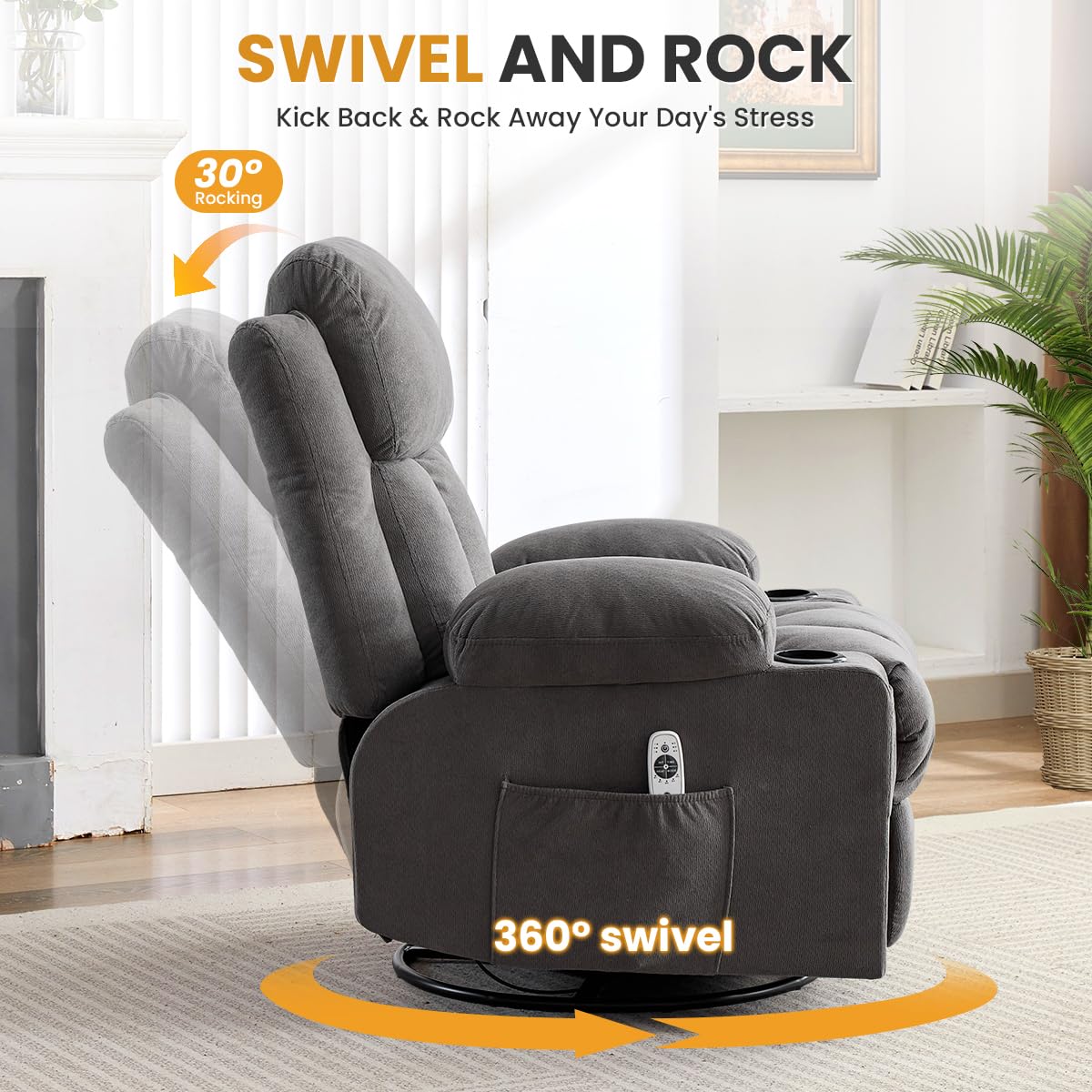 Swivel Rocker Recliner Chair with Vibration Massage & Lumbar Heating Y839833