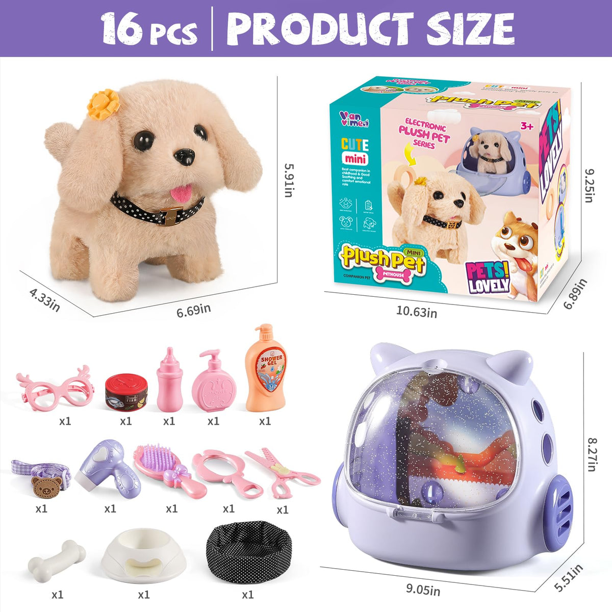 16 Pcs Robot Dog Toys for Girls W472