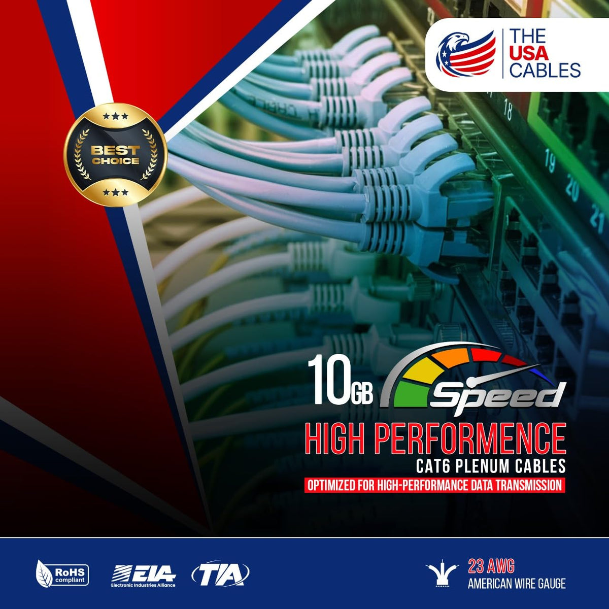 Cat6 Plenum Ethernet Cable 1000FT CMP Rated 23AWG Solid Conductor UTP Blue R7552