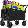 Folding Beach Wagon 500 lbs with Push Handle All Terrain Wheels Black Q30593