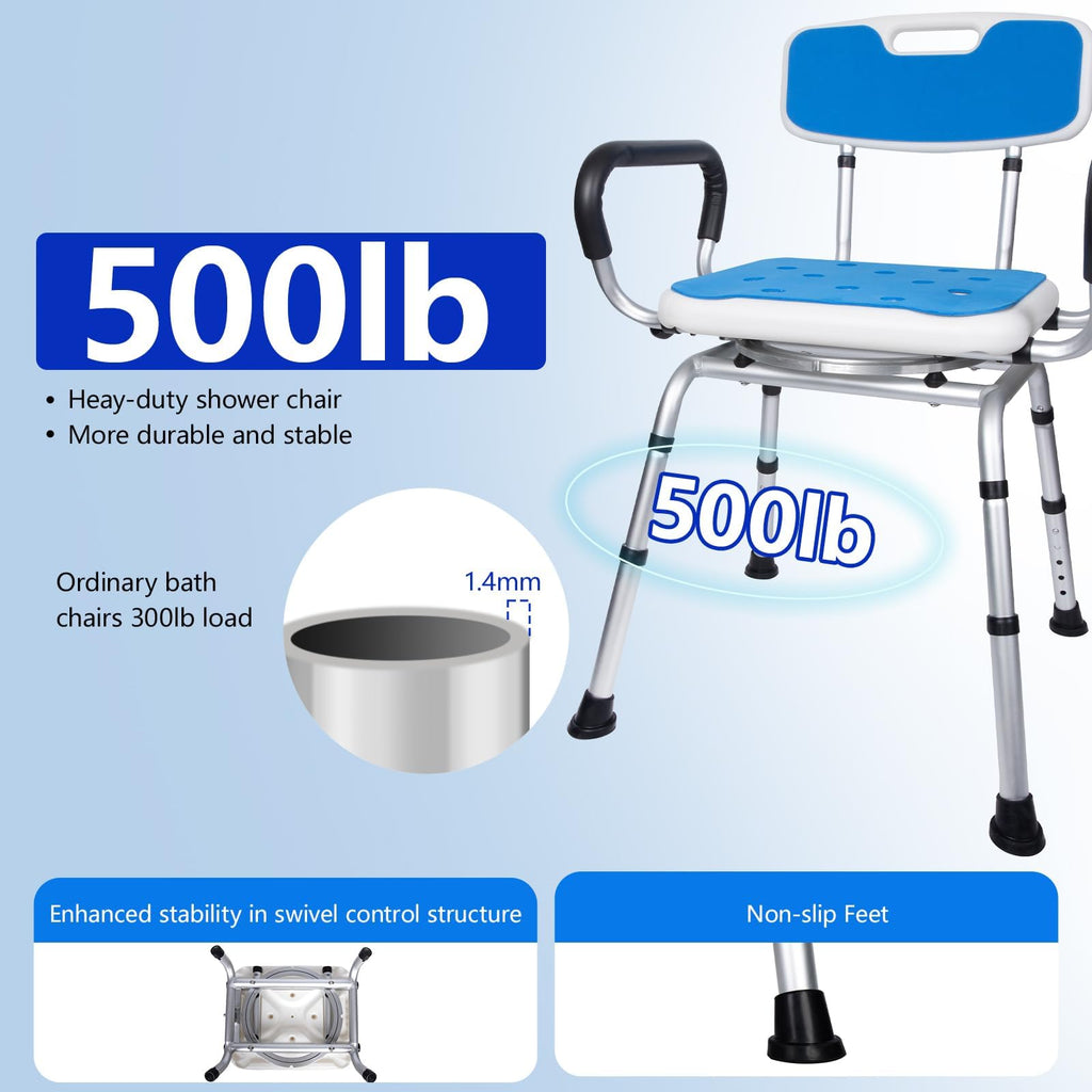Swivel Shower Chair 500lbs Heavy Duty Adjustable Y83648