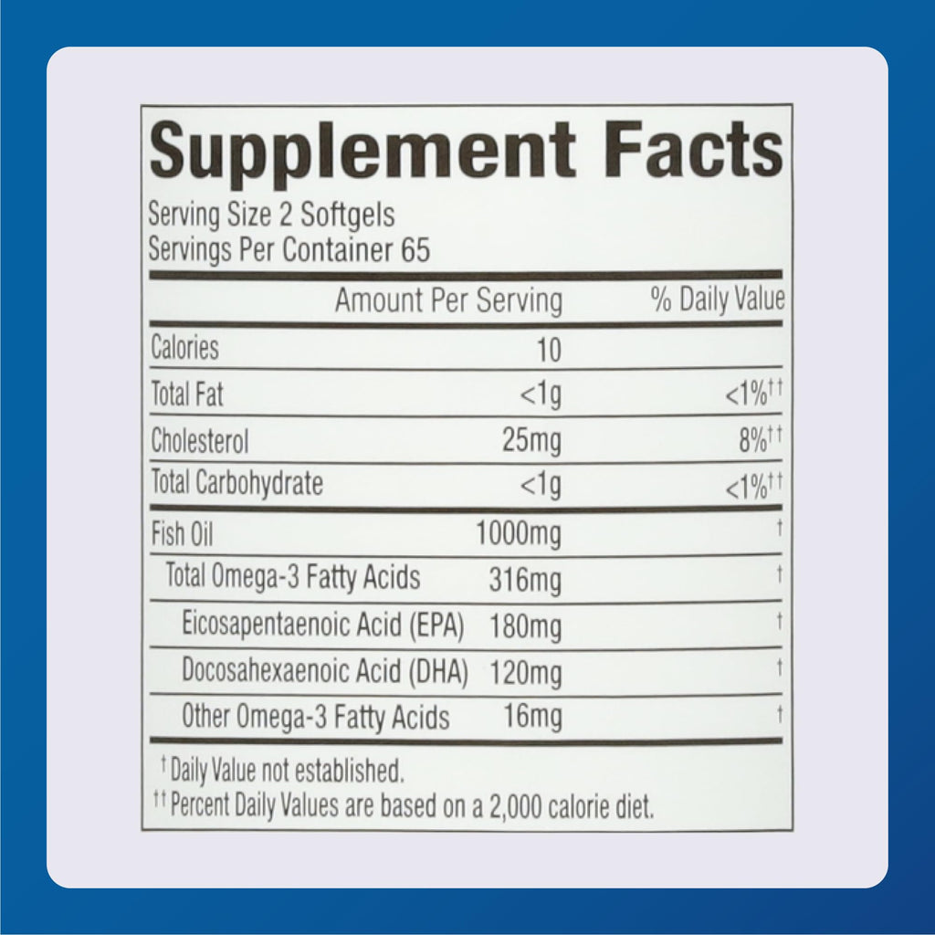 Fish Oil 500mg Softgels Omega-3 Dietary Supplement 130 Count Z566