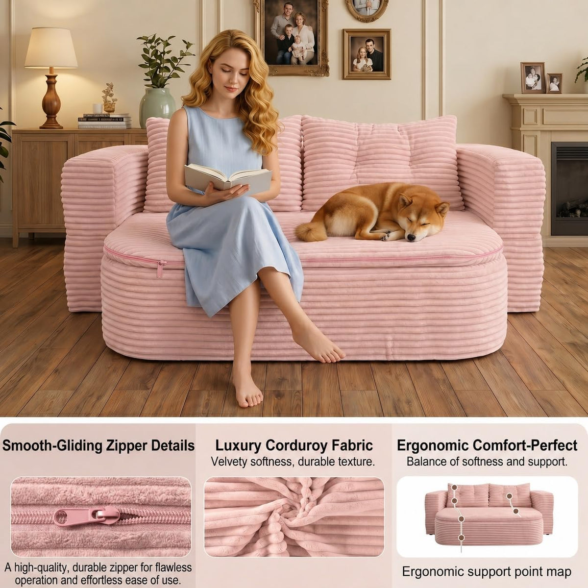 78.7" Pink Memory Foam Futon Sofa Bed S248008