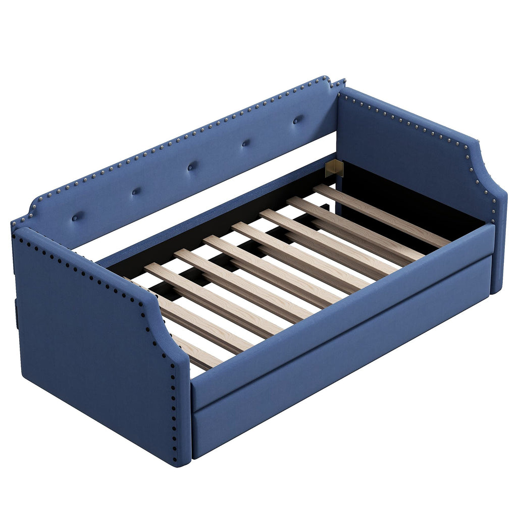 Blue Upholstered Daybed with Trundle D8475