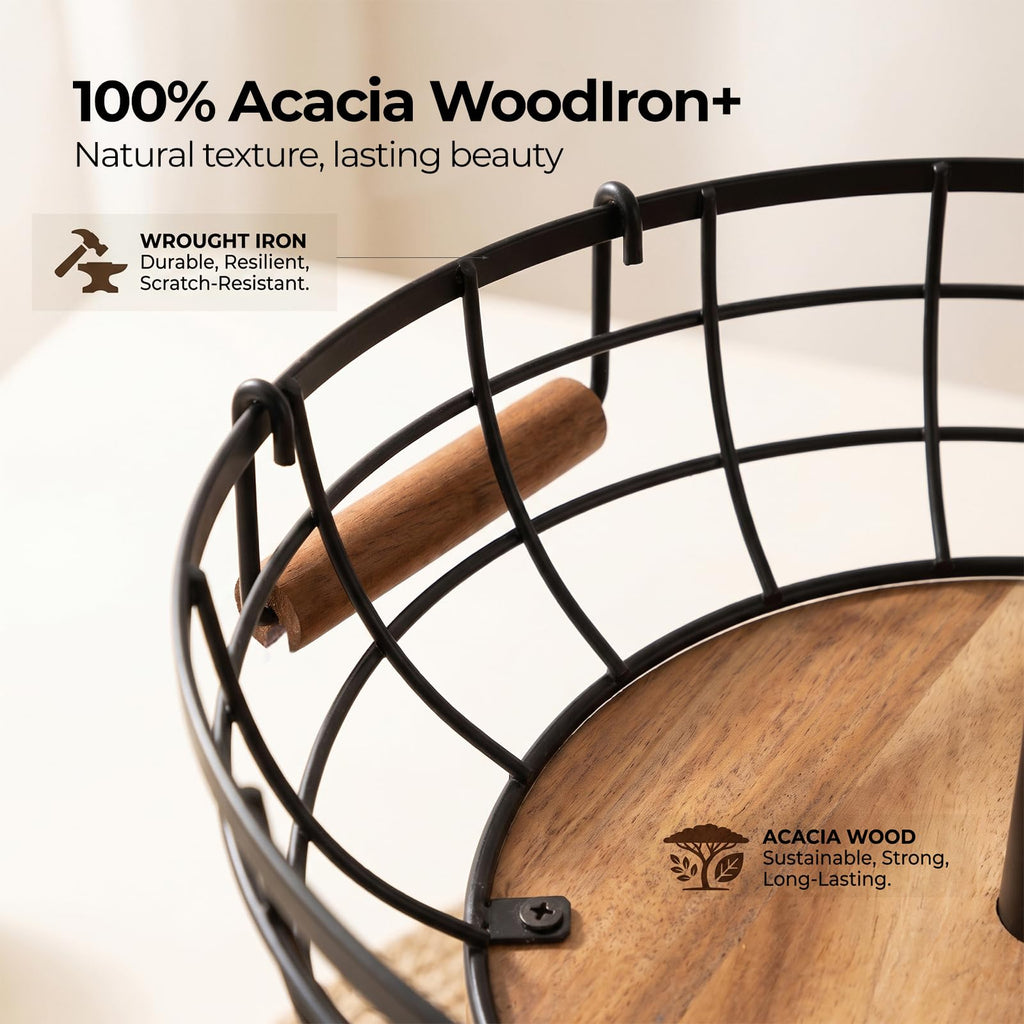 2-tier Metal Fruit Basket Bowl with Wooden Base G20685