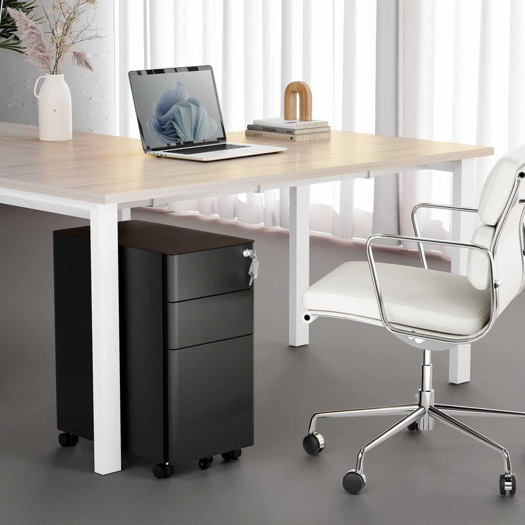 Black 3 Drawer Rolling File Cabinet with Lock Z7245
