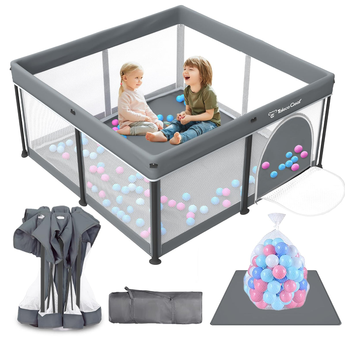 Foldable Baby Play Pen with Mat and Gate G1406