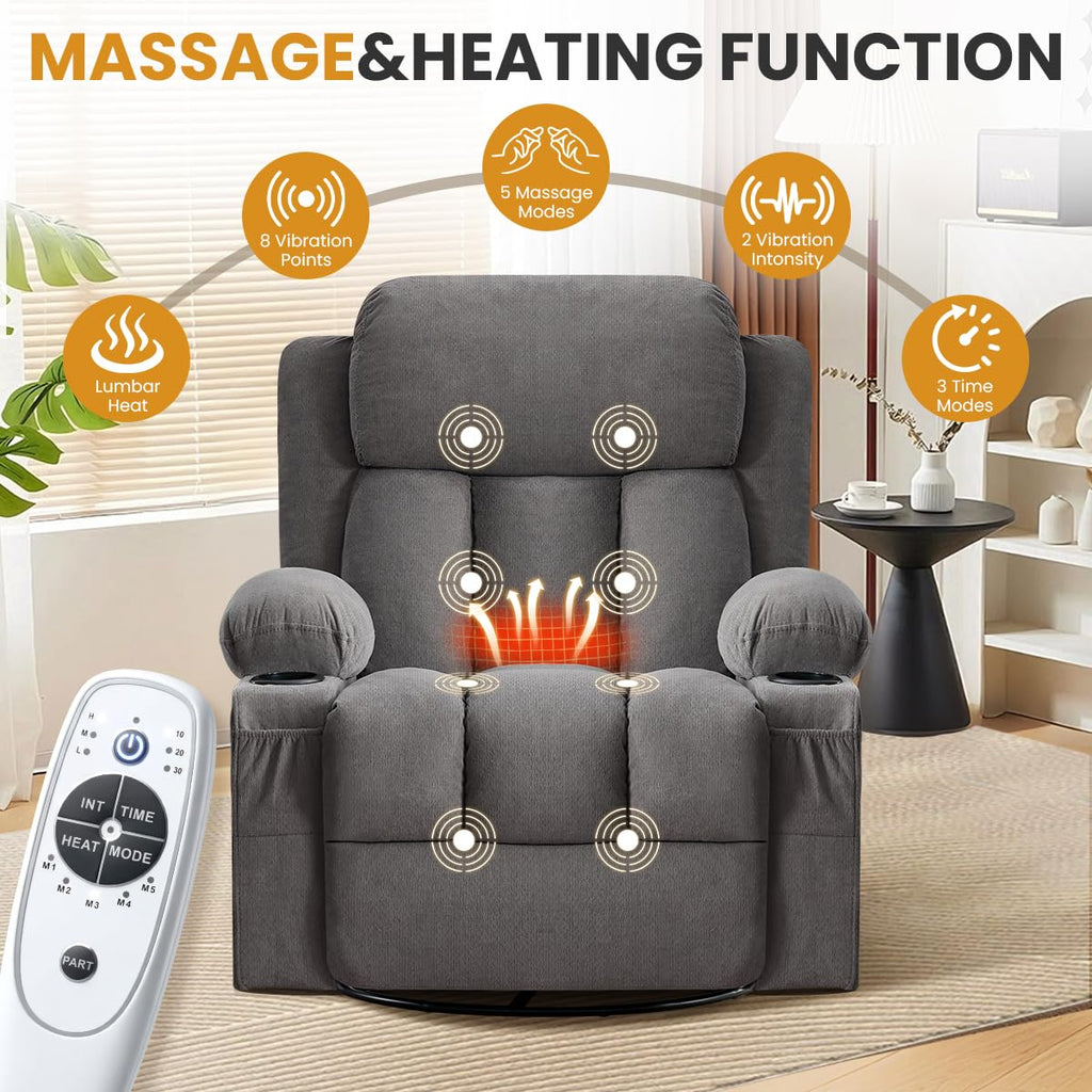 Swivel Rocker Recliner Chair with Vibration Massage & Lumbar Heating Y839833