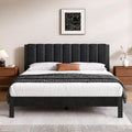 Full Size Metal Platform Bed Frame with Velvet Black Headboard and Footboard M3498