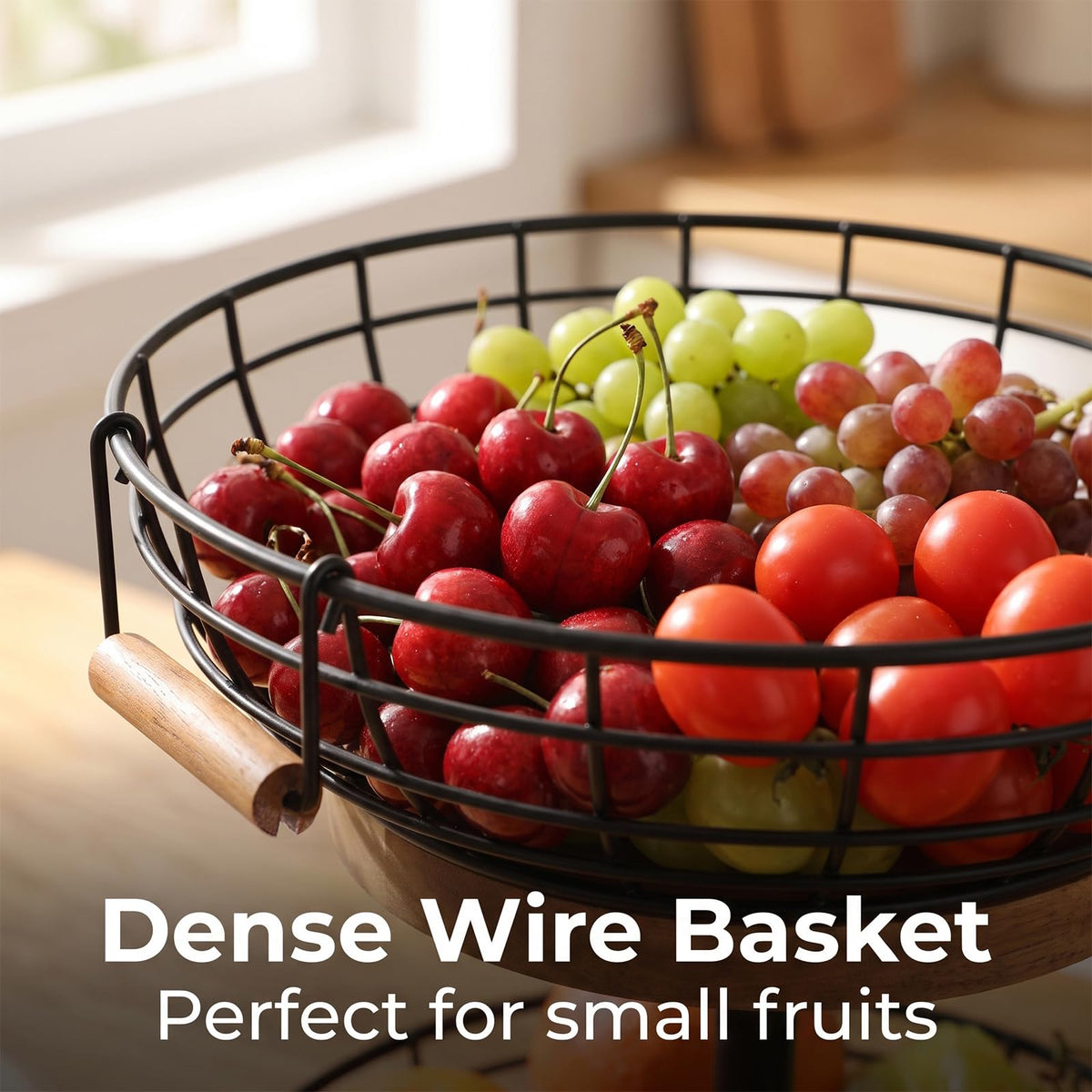 2-tier Metal Fruit Basket Bowl with Wooden Base G20685