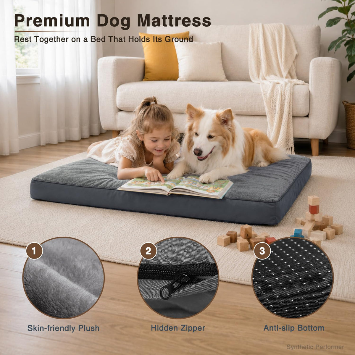 Large Plush Dog Bed with Washable Cover S213