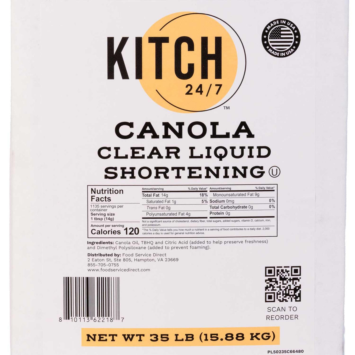 Canola Clear Liquid Shortening 35 lb Bulk Z42264