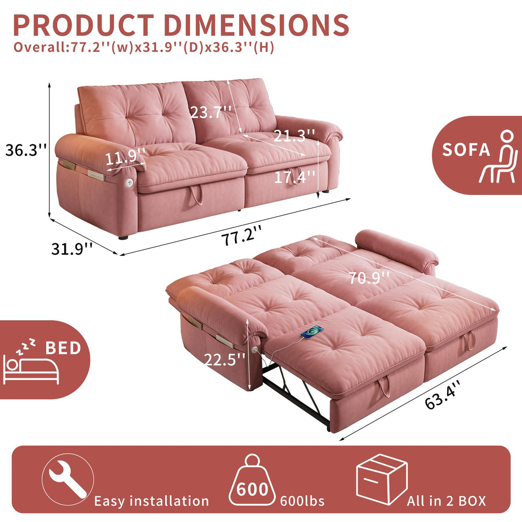 Queen Size Pink Sofa Bed with Pull Out Bed X641