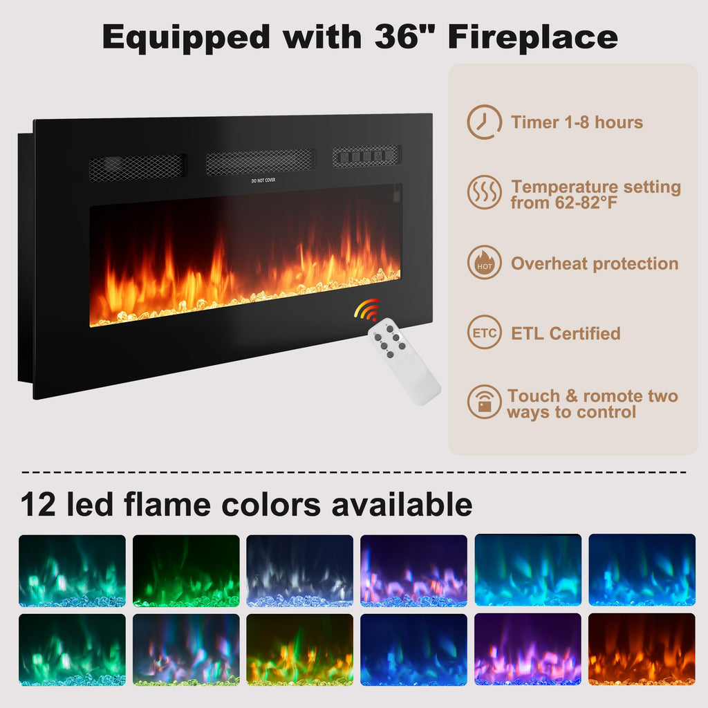 70″ Fluted Fireplace TV Stand with Sliding Tambour Doors K908