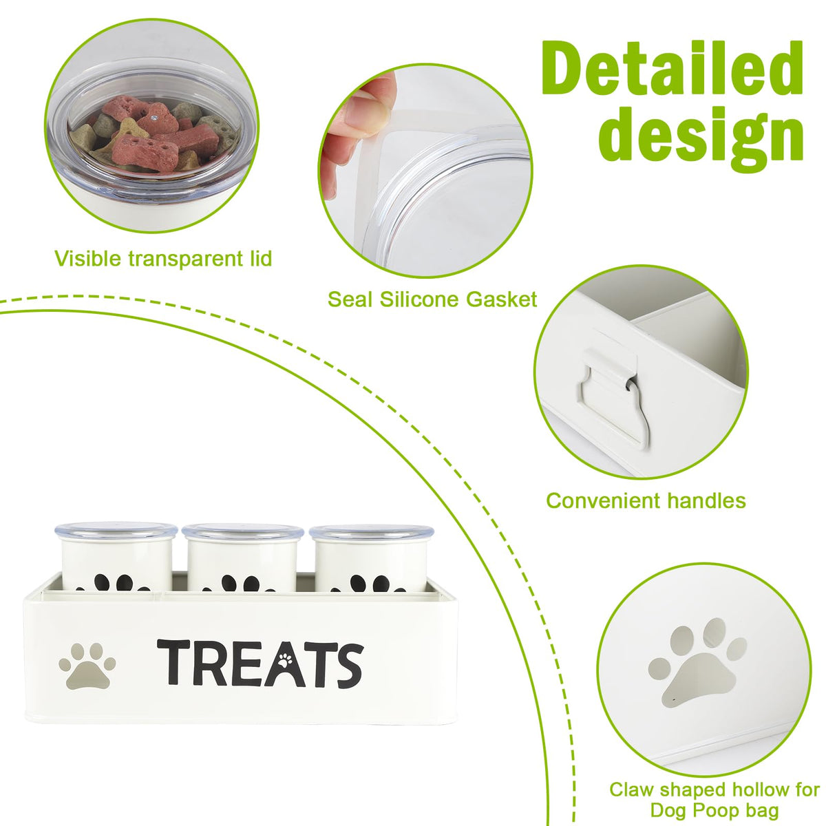 28oz Metal Dog Treat Container Set of 3 White J187544