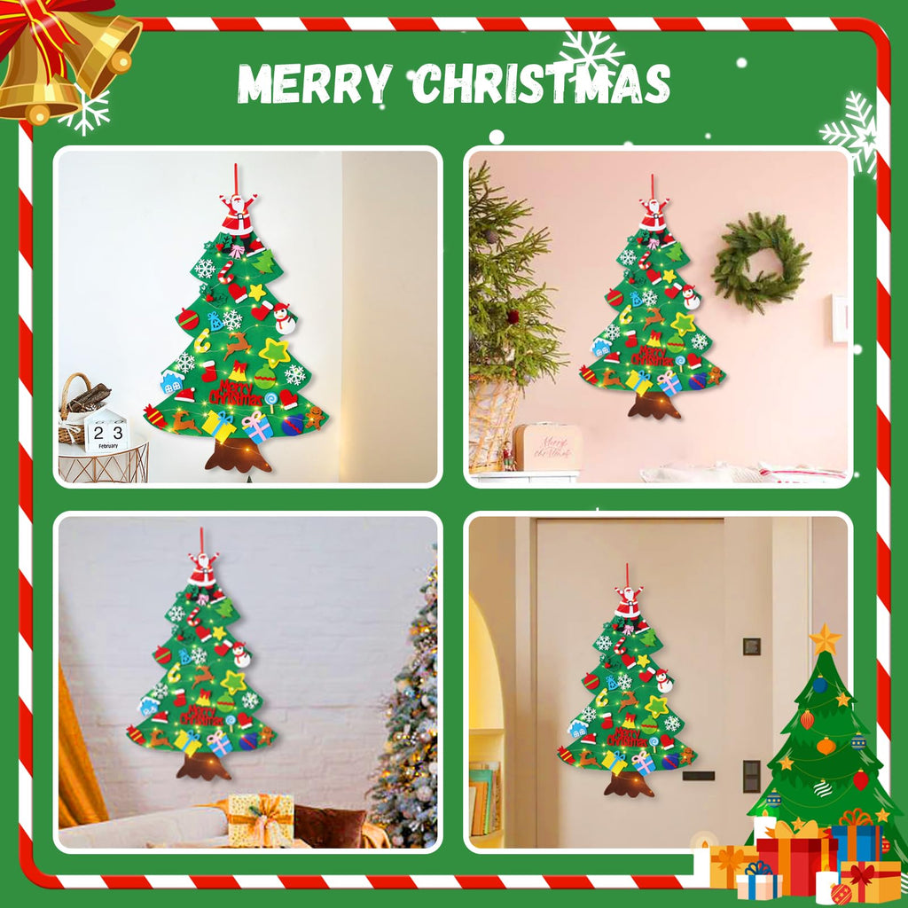 Felt Christmas Tree for Toddlers, 3.2ft Wall Hanging DIY Xmas Decorations with String Light T450810